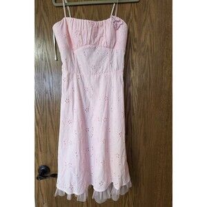 NWT Vintage Ruby Rox Dress  Size 13 Pink Eyelet Floral Crochet Strapless Y2K